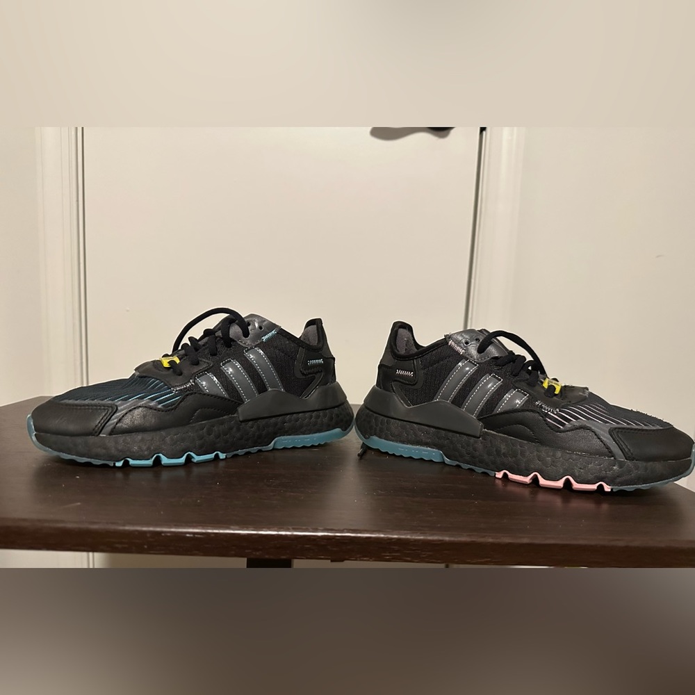 Adidas Ninja Nite Jogger Q47198 Black Lace up Running Sneakers 4 y